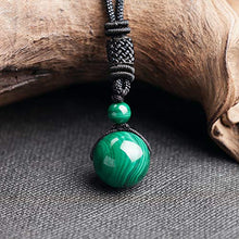 Load image into Gallery viewer, iSTONE Unisex Genuine Round Gemstone Beads Malachite Pendant Necklace with Adjustable Nylon Cord 24 Inch
