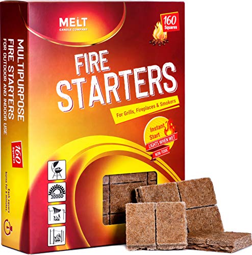 Fire Starters BIG PACK 160 Squares Charcoal Starter for Grills, Campfire, Fireplace, Firepits, Smokers. No flare ups & flavor. FireStarter for wood & pellet stove. Waterproof robust squares