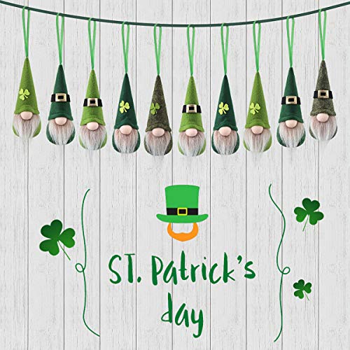 Load image into Gallery viewer, St Patrick Day Hanging Gnome Ornaments Set of 10, Irish Gnomes Handmade Leprechaun Elf Tomet DecorationsSpring Gnome Lucky Clover Hanging Ornament