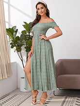 Load image into Gallery viewer, Floerns Women&#39;s Boho Floral Print Off Shoulder Split Long A Line Dress Brown XS
