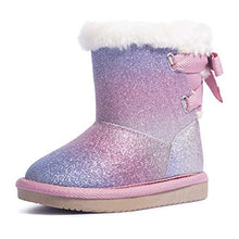 Load image into Gallery viewer, KRABOR Girls Glitter Snow Boots Cotton Lining Warm Winter Non-Slip Shoes with Cute Bow for Toddlers/Little Kid (Pink Size 13)
