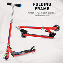 Load image into Gallery viewer, Mongoose Trace Youth/Adult Kick Scooter Folding and Non-Folding Design, Regular, Lighted, and Air Filled Wheels, Multiple Colors, Red/Blue, 100mm Wheels
