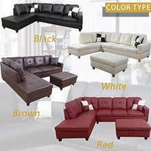 Load image into Gallery viewer, Ainehome Faux Leather 3 Piece Sectional Sofa Couch Set, L-Shaped Modern Sofa with Chaise Storage Ottoman and Pillows for Living Room Furniture, Right Hand Facing Sectional Sofa Set White
