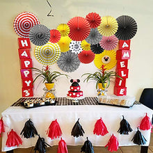 Load image into Gallery viewer, Party Hanging Paper Fans Set, Black Round Pattern Paper Garlands Decoration for Birthday Wedding Graduation Events Accessories, Set of 6

