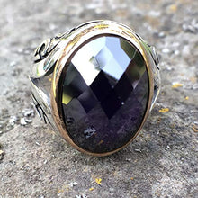 Load image into Gallery viewer, MEVA 925 Sterling Silver Stylish Carved Design Oval Cut Amethyst Stone Men's Ring RKB0046 (12)

