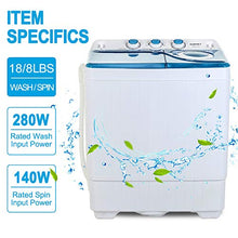 Load image into Gallery viewer, KUPPET Compact Twin Tub Portable Mini Washing Machine 26lbs Capacity, Washer(18lbs)&amp;Spiner(8lbs)/Built-in Drain Pump/Semi-Automatic (White&amp;Blue)
