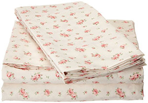 Amrapur Microfiber Sheet Set | Luxuriously Soft 100% Microfiber Rose Printed Bed Sheet Set with Deep Pocket Fitted Sheet, Flat Sheet and 2 Pillowcases , 4 Piece Set, Queen