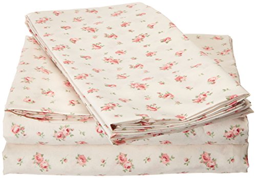 Amrapur Microfiber Sheet Set | Luxuriously Soft 100% Microfiber Rose Printed Bed Sheet Set with Deep Pocket Fitted Sheet, Flat Sheet and 2 Pillowcases , 4 Piece Set, Queen