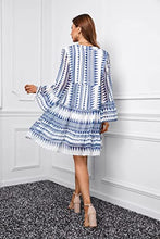 Load image into Gallery viewer, Dokotoo Women Dress Fashion Color Block Ruffle V Neck Flared Long Sleeve Mini Dress Casual Loose Babydoll Dress Pleated Short Dresses Chiffon Dress for Women Summer Autumn,US 8-10(M),Blue
