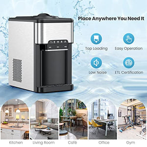 PETSITE Countertop Water Cooler Dispenser with Ice Maker, 3 in 1 Top-Loading Hot & Cold Water Dispenser 5 Gallon, 48 LBS Daily-Ice, Portable Ice Cube Makers Machine for Home Kitchen Office Bar