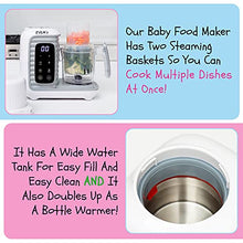 Load image into Gallery viewer, EVLA'S Double Baby Food Maker, Food Processor with 2 Steaming Baskets, Blender, Grinder, Steamer, Cooks &amp; Blends Healthy Homemade Baby Food in Minutes, Touch Screen Control, with 6 reusable food pouches, White
