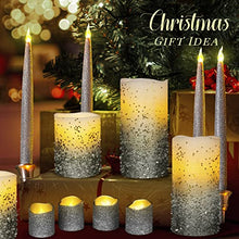 Load image into Gallery viewer, Furora LIGHTING Silver Glitter Flameless Candles Battery Operated, Remote Controlled Pillar Candles and Votive Candles Bundle with 4 Pack Silver Taper Candles with Timer for Christmas Table Decoration
