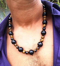 Load image into Gallery viewer, Mens Necklace - Onyx And Tiger Eye Necklace For Men - Mala Neckless - Confidence - Protection - African Jewelry
