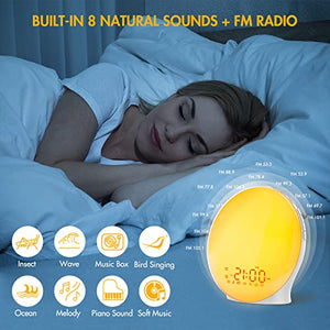 Sunrise Alarm Clock, Full Screen Wake Up Light with Sunrise Simulation, Dual Alarms, FM Radio, 8 Natural Sounds & Snooze, 3 Light Modes, Bedroom Digital Alarm Clock for Heavy Sleepers Adults Kids