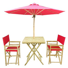 Load image into Gallery viewer, Zew 4-Piece Bamboo Outdoor Backyard Patio Set with Square Table, 2 Folding Canvas Chairs and Umbrella, White
