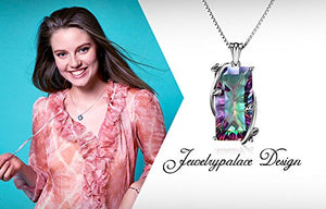 JewelryPalace Huge Gemstones Birthstone Necklace 16ct Natural Rainbow Quartz Statement Necklace For Women 925 Sterling Silver Pendant Necklace 18 Inches Box Chain