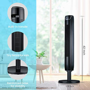 Tower Fan, 42 Inch Portable Oscillating Quiet Cooling Fan with Remote Controlled, 3 Modes and Speed Settings, Built-in Timer LED Display Stand Up Floor Fans Safe for Bedroom, Home Office Use, Black