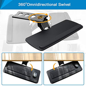 HUANUO Keyboard Tray Under Desk，360 Adjustable Ergonomic Sliding Keyboard & Mouse Tray, 25" W x 9.8" D, Black