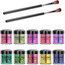 Load image into Gallery viewer, Bealkimm 5 Color Chameleon Flakes and 5 Mica Powder Colorshift Pigments Powder for Epoxy Resin Soap Making Dyes Nails Art Makeup Candle Flakes Eyeshadow with 2 Brushes
