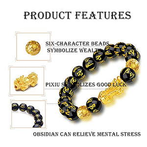 Feng Shui Black Obsidian Wealth Bracelet，Feng Shui Bracelet for Men/Women with Sagin Pixiu Character for Protection Can Bring Luck and Prosperity，Suitable for Any Occasion,Unisex