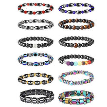Load image into Gallery viewer, THUNARAZ 12Pcs Hematite Bracelet Set for Men Women Magnet Stone Bracelet Anxiety Bracelet Relief Magnetic Therapy Bracelet
