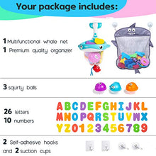 Load image into Gallery viewer, Comfylife Baby Bath Toy Organizer - Bath Toy Storage for Shower - Bathtub Toy Organizer Includes Foam Bath Toys (Numbers &amp; Letters &amp; Squirty Toys) + Extra Net That Doubles as a Toy
