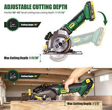 Load image into Gallery viewer, Circular Saw Cordless, POPOMAN 4-1/2" Mini Saw 20V, 1H Fast Charger, 9.5'' Base Plate, One Hand Control, 2.0Ah Battery, Laser Guide, Cutting Depth 1-11/16'' (90°), 1-3/8'' (0°-45°), Wood metal Cuts
