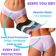 Load image into Gallery viewer, Absorbent Hipster: Sporty Period Panties | Protective Active Wear Underwear (MEDIUM, 3 PACK: PINK - BLUE - GREEN)
