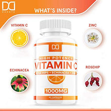 Load image into Gallery viewer, (120 Pills) Vitamin C 1000mg Capsules Supplement with Zinc, Echinacea, Rose Hips for Immune Support for Adults Kids - Vit C Pills Immunity System Booster Defense, High Absorption -Gluten Free (2 Pack)
