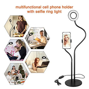 Selfie Ring Light with Cell Phone Holder Stand for Live Stream/Makeup, UBeesize Mini LED Camera Lighting with Flexible Arms Compatible with iPhone/Android
