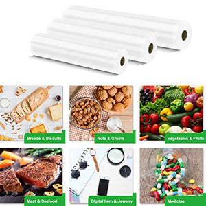 VPCOK Vacuum Sealer Bags 3 Rolls 8” x 10’, 10” x 10’, 11” x 10’ Vacuum Sealer Rolls 3 Pack BPA Free Fit VPCOK Vacuum Sealer Sous Vide Bags for Food Saver Food Storage Bag Roll Vac Storage Meal Prep
