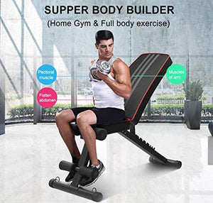 Yoleo Adjustable Weight Bench - Utility Weight Benches for Full Body Workout, Foldable Flat/Incline/Decline FID Bench Press for Home Gym