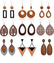 Load image into Gallery viewer, Finrezio 9 Pairs Wooden Earrings Natural Wood Earrings Lightweight Teardrop Earrings Ethnic African Drop Earrings for Women
