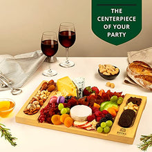 Load image into Gallery viewer, Unique Bamboo Cheese Board, Charcuterie Platter and Serving Tray for Wine, Crackers, Brie and Meat. Large and Thick Natural Wooden Server - Fancy House Warming Gift &amp; Perfect Choice for Gourmets
