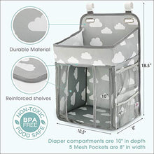 Load image into Gallery viewer, Hanging Diaper Caddy Organizer - Diaper Stacker for Changing Table, Crib, Playard or Wall &amp; Nursery Organization Baby Shower Gifts for Newborn (Gray Cloud)
