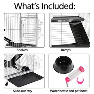 YAHEETECH Multi Levels Rolling Large Ribbit Bunny Cage - 52-inch Pet Ferret Chinchilla Squirrels Cage Small Animals Hutch w/ 3 Front Doors/Bowl/Water Bottle White