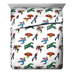 Jay Franco Marvel Avengers Comic Cool 7 Piece Queen Bed Set - Includes Comforter & Sheet Set - Bedding Features Captain America, Spiderman, Iron Man, Hulk, Thor - Super Soft (Official Marvel Product)