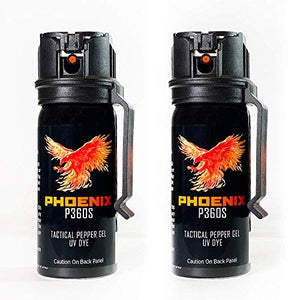 PHOENIX Tactical P360S – Pepper Gel trusted by Military and Law Enforcement Personnel with UV Dye- Gel is Safe & Maximum Strength, Quick Access Fliptop, Sprays at Any Angle, 18feet/5.5m Range– 2 Pack