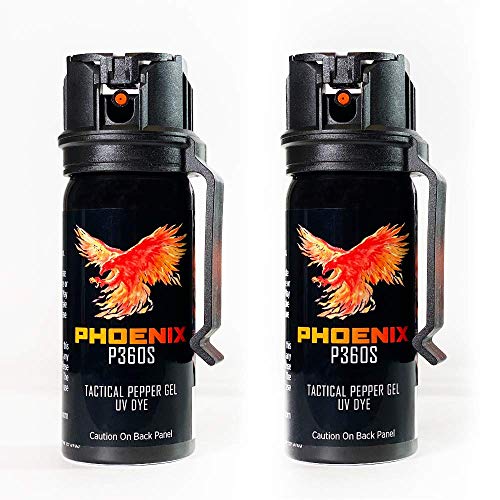 PHOENIX Tactical P360S – Pepper Gel trusted by Military and Law Enforcement Personnel with UV Dye- Gel is Safe & Maximum Strength, Quick Access Fliptop, Sprays at Any Angle, 18feet/5.5m Range– 2 Pack