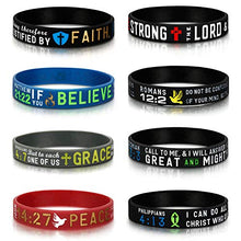 Load image into Gallery viewer, Finrezio 8 PCS Power of Faith Bible Verse Wristbands Black Silicone Bracelets for Men Women Christian Religious Jewelry Gifts
