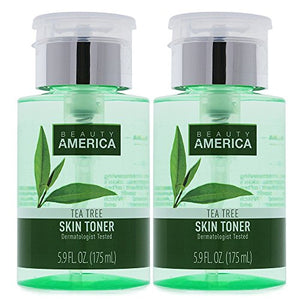 Beauty America Tea Tree Facial Toner, No-Leak, Push-Top Pump, 2 pack