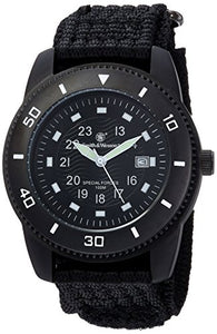 Smith & Wesson Men's Commando Watch with 3ATM/Japanese Movement/Stainless Steel Caseback/Glowing Hands/Nylon Strap, 45mm, Black