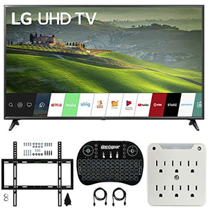 LG 65UM6900 65-inch 4K UHD Smart TV with TruMotion 120 (2019) Bundle with Deco Mount Flat Wall Mount Kit, Deco Gear Wireless Backlit Keyboard and 6-Outlet Surge Adapter with Night Light