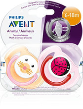 Load image into Gallery viewer, Philips Avent Orthodontic Pacifier, 6-18 Months, Animal Design SCF182/24 (Colors and designs may vary), 2 count
