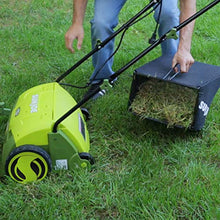 Load image into Gallery viewer, Sun Joe AJ801E 12-Amp 13-Inch Electric Dethatcher and Scarifier w/Removeable 8-Gallon Collection Bag, 5-Position Height Adjustment, Airboost Technology Increases Lawn Health, 13 inch, Green
