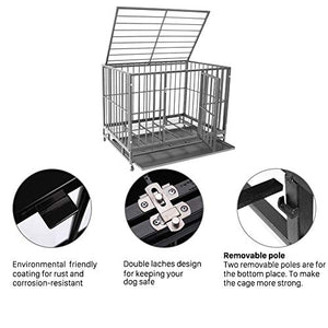 Polar Aurora Pet Dog Cage Heavy Duty Strong Metal Crate Kennel Playpen w/Lockable 4 Wheels&Tray (42, Grey)