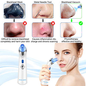 Blackhead Remover Vacuum - June Julien Facial Pore Cleanser Electric Acne Comedone Extractor Kit USB Rechargeable Blackhead Suction Tool with LED Display for Facial Skin(Blue)