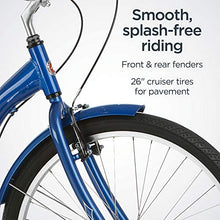 Load image into Gallery viewer, Schwinn Meridian Adult Tricycle with 26-Inch Wheels in Blue, with Low Step-Through Aluminum Frame, Front and Rear Fenders, Adjustable Handlebars, Large Cruiser Seat, and Rear Folding Basket
