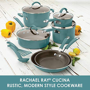 Rachael Ray Cucina Nonstick Dish/Casserole Pan with Lid, 4.5 Quart, Agave Blue