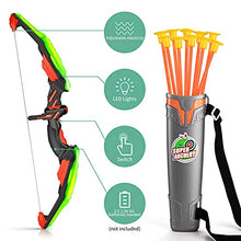 Load image into Gallery viewer, TEMI Kids Bow and Arrow Set - LED Light Up Archery Toy Set with 10 Suction Cup Arrows, Target &amp; Quiver, Indoor and Outdoor Toys for Children Boys Girls
